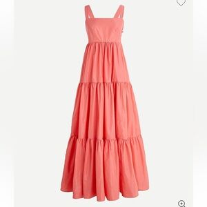 NWT J. Crew Tiered Maxi Dress in Taffeta Size 2 Vibrant Coral